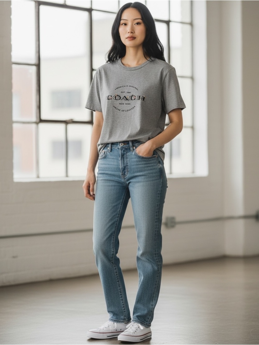 Coach Gray Logo Short Sleeve Tee XS